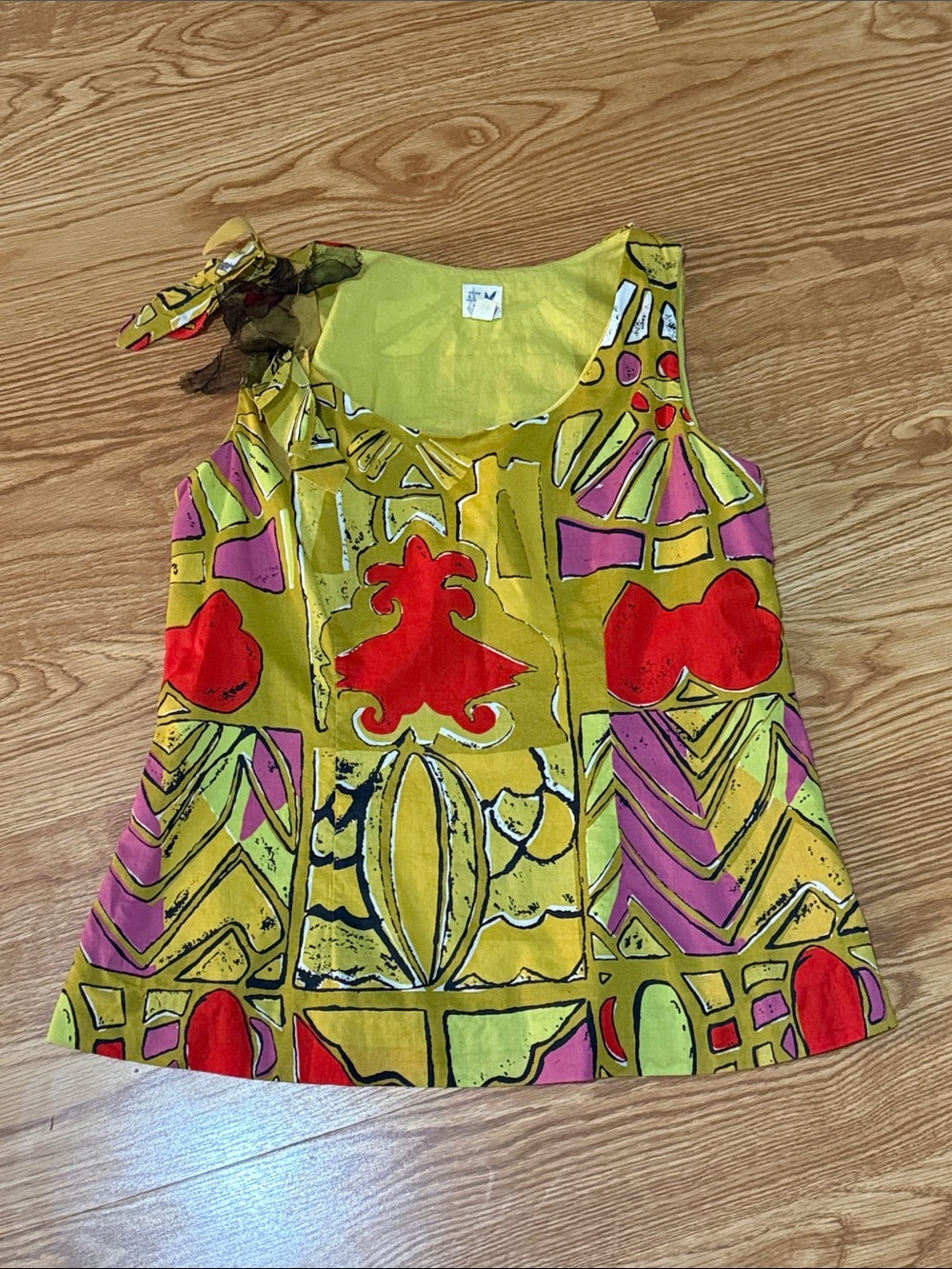 Edme & Esyllte Anthropology Yellow Patterned Tie-Shoulder Sleeveless Blouse